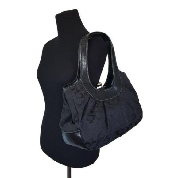 COACH Black Logo Canvas with Patent Leather Trim Shoulder Kiss-lock Satchel - Picture 12 of 12